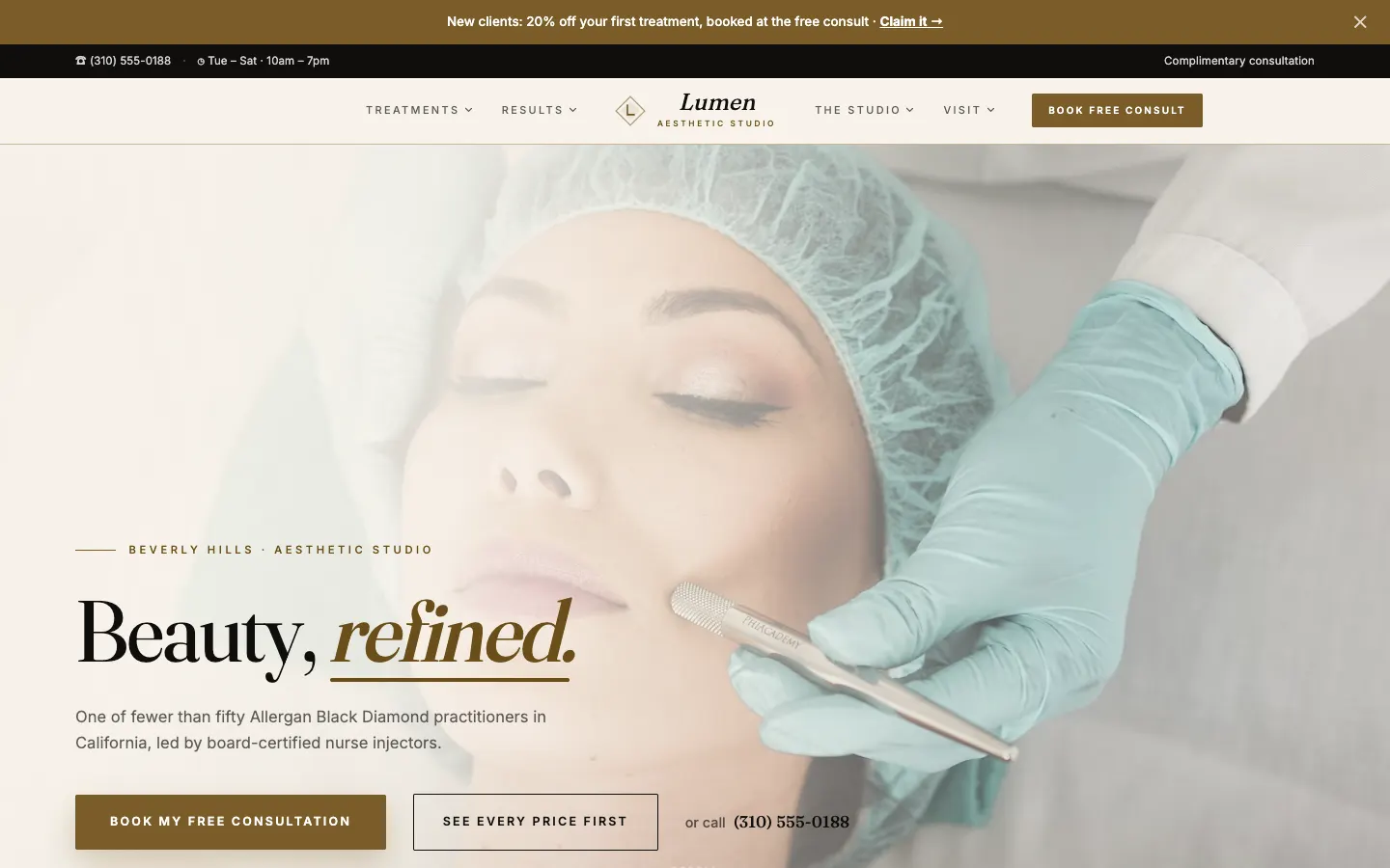 Lumen Aesthetic Studio website